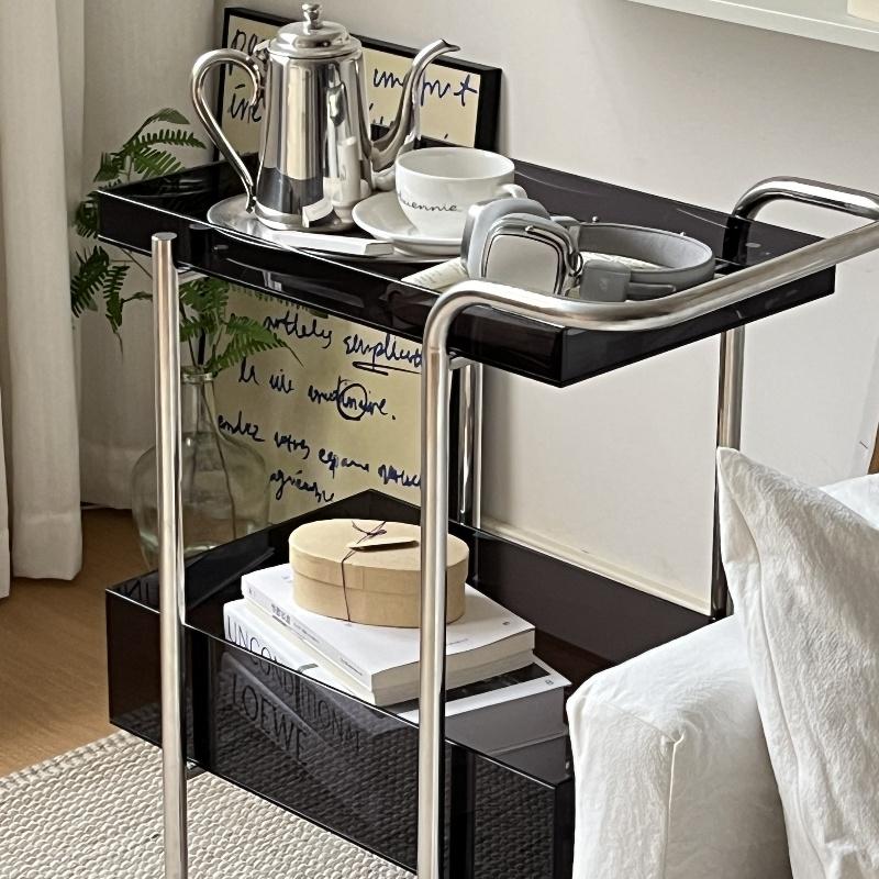 Acrylic Rolling Bar Cart with 2 Shelves and Stainless Steel Frame