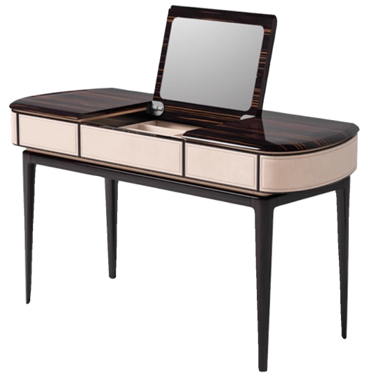 Modern Flip-Top Vanity Desk with Mirror and Storage, Dark Brown