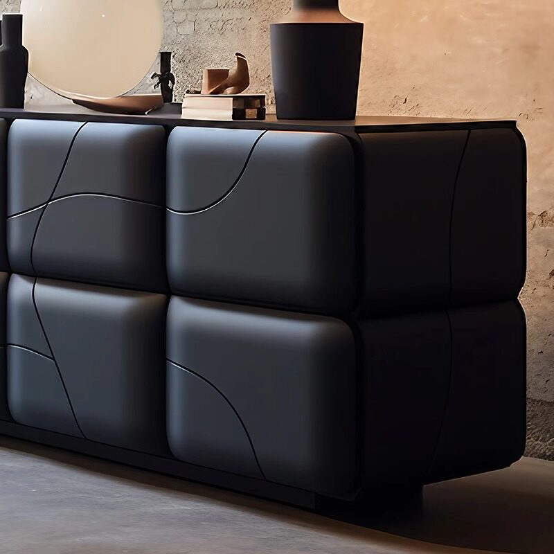 Black Modern Sideboard Cabinet, Luxury Storage Credenza with Rounded Raised Door Panels, Contemporary Buffet Cabinet for Dining Room, Living Room, Entryway, Hallway, Foyer