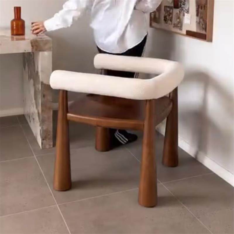 Cream Upholstered Solid Wood Dining Chair, Modern Accent Armchair with Open Backrest and Tapered Cone Legs, Wooden Cafe Chair for Dining Room, Kitchen, Restaurant, Hotel, Study