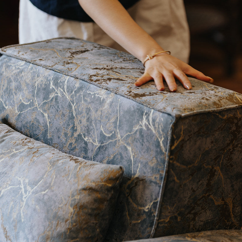 Marble Print Accent Chair, Modern Box Lounge Armchair, Gold Vein Upholstered Single Sofa Chair, Wide Square Club Chair for Living Room, Bedroom, Office, Reading Corner