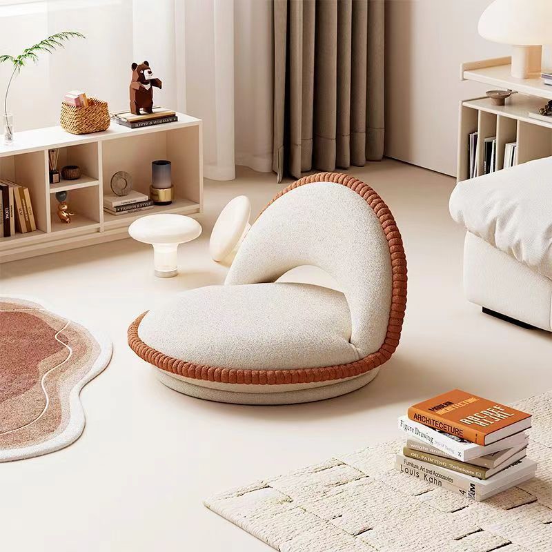 Cream Bouclé Floor Chair with Adjustable Arched Backrest, 23.6-Inch Cushioned Tatami Lounge Seat with Padded Base for Bedroom, Reading Nook, Meditation Room or Bay Window