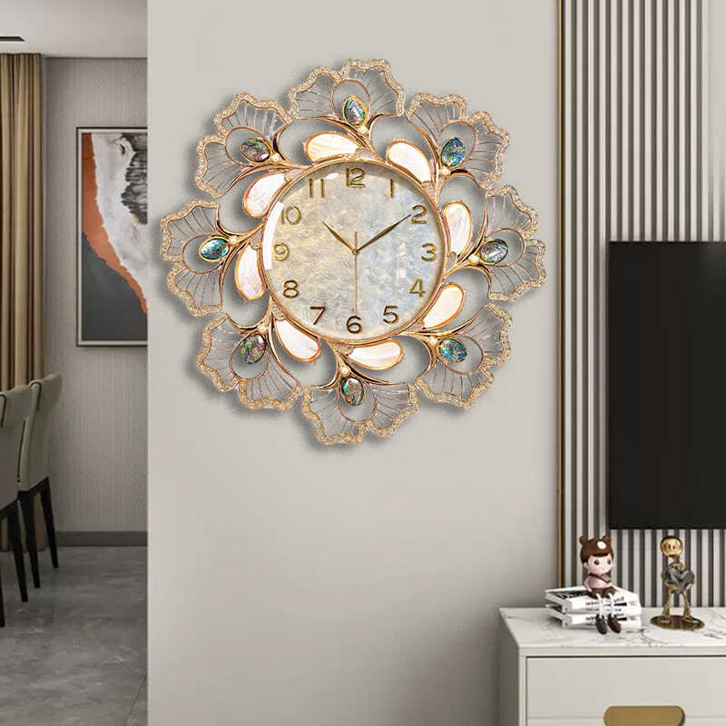 Large Floral Wall Clock, Silent Quartz Shell Dial Decorative Clock, 30.3 Inch