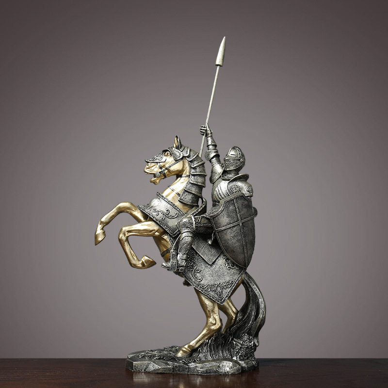 Medieval Knight Horse Statues Set of 2, Decorative Warrior Sculptures
