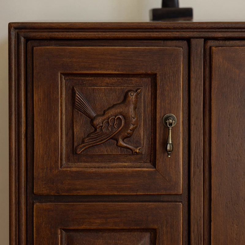 Solid Wood Sideboard Cabinet, Carved Accent Credenza with 5 Doors