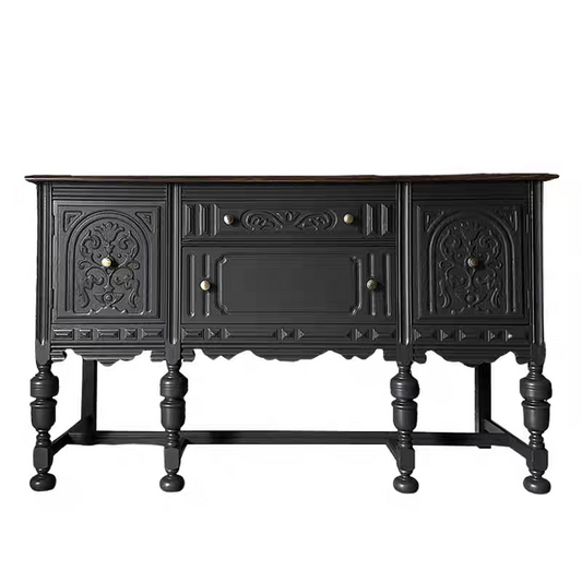 Black Carved Sideboard Cabinet with 2 Doors and 2 Drawers