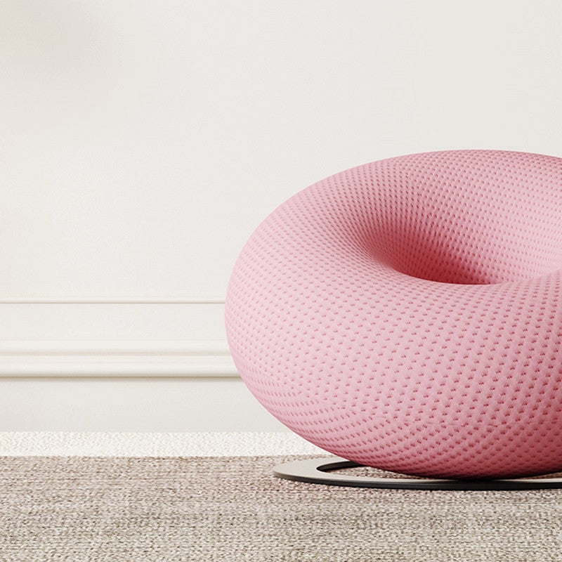Pink Round Accent Chair, Donut Shaped Lounge Chair, 3D Knit Upholstered Single Sofa Chair for Living Room, Bedroom, Balcony, Reading Nook and Modern Lounge Spaces
