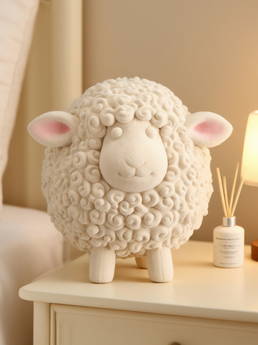 Cute Sheep Tabletop Figurine, Modern Farmhouse Decorative Animal Statue for Living Room, Bedroom, Nursery, Entryway Shelf and Office Desk, Cream White