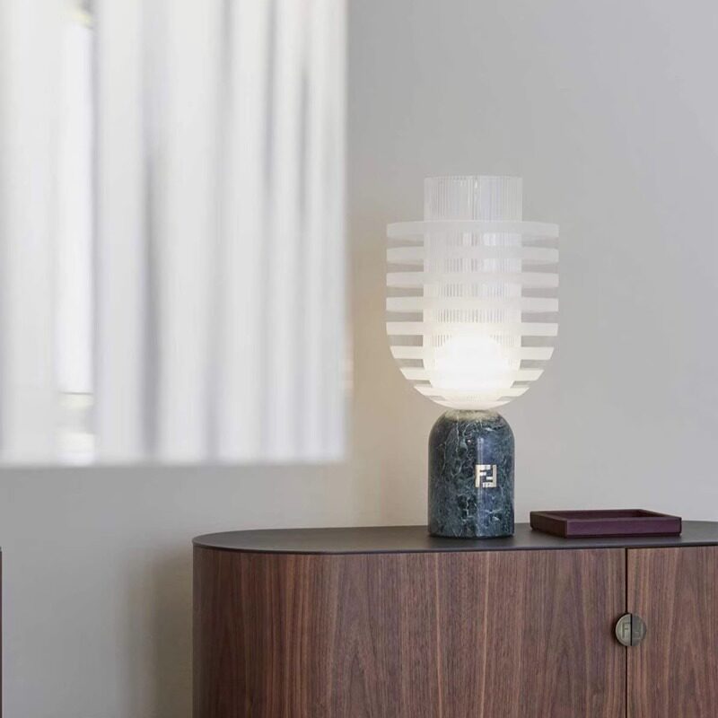 Modern Green Marble Table Lamp with Frosted Glass Shade, Contemporary Bedside Lamp for Bedroom, Living Room, Office, Nightstand, Console Table and Minimalist Home Decor