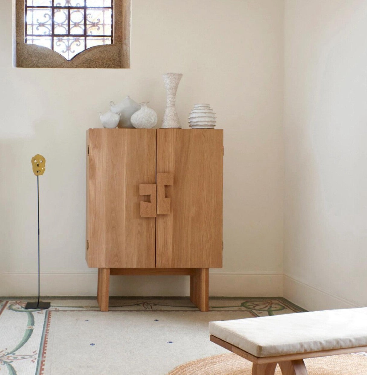 Solid Wood Storage Cabinet, Tall 2 Door Sideboard Cabinet with Natural Wood Finish, Wabi Sabi Accent Cabinet for Dining Room, Living Room, Entryway or Bedroom