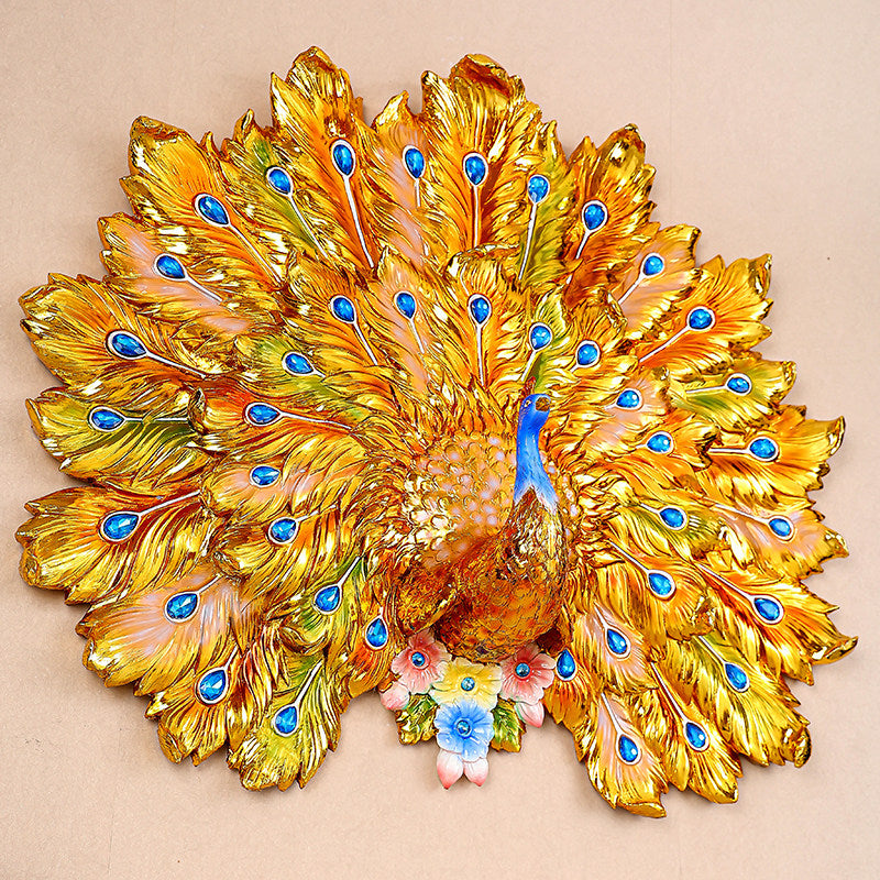 Peacock Wall Decor, Large Gold 3D Metal Look Wall Sculpture, Decorative Peacock Wall Hanging for Living Room, Entryway, Hallway, Villa, Foyer, and Statement Home Decor