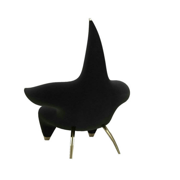 Sculptural Black Accent Chair, Oversized High Back Lounge Chair with Gold Metal Feet, Modern Fiberglass Upholstered Armchair for Living Room, Hotel Lobby, Bedroom, Reception