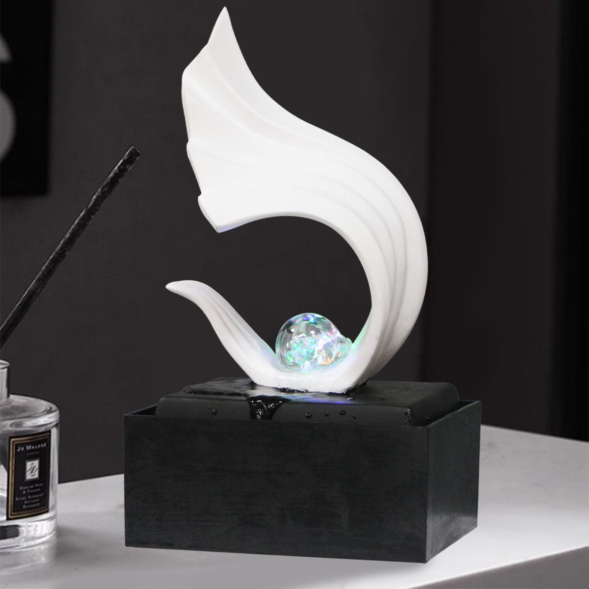 Tabletop Fountain with LED Crystal Ball, Modern Indoor Water Feature Decor