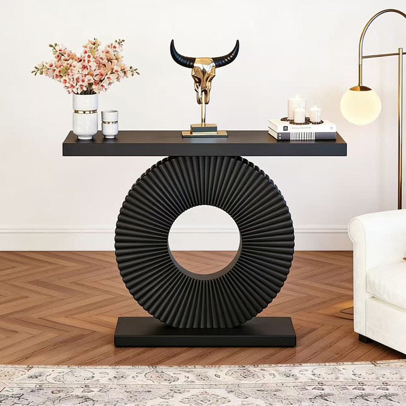 Black Console Table, Sculptural Ring Base Entryway Accent Table