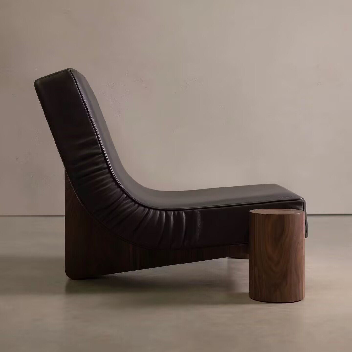 Black Leather Accent Chair, Modern Single Lounge Chair with Sculptural Wood Base, Mid-Century Reception Armchair for Living Room, Office, Bedroom and Lounge