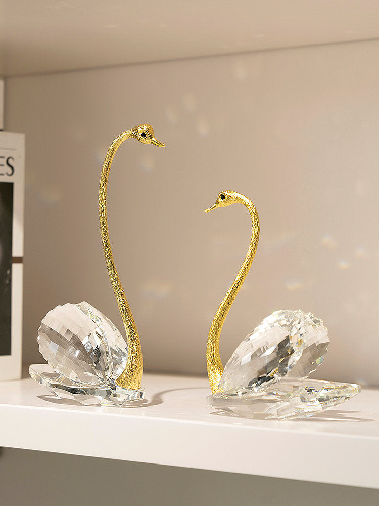 Gold Crystal Swan Figurines Set of 2, Decorative Tabletop Sculptures