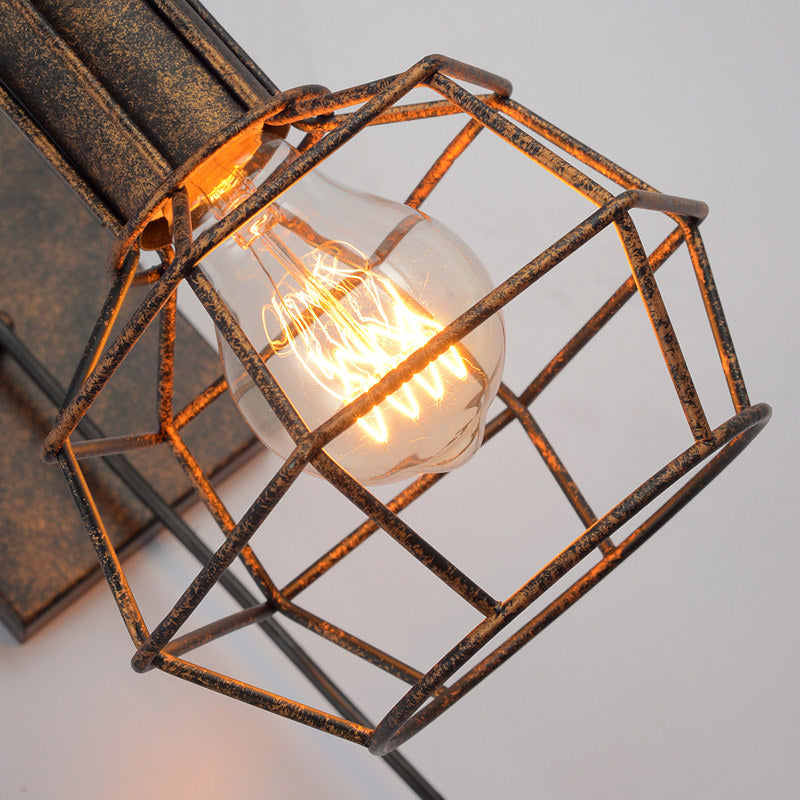 Industrial Pulley Wall Sconce, Vintage Loft Wall Lamp with Metal Cage Shade, Adjustable Rustic Wall Light Fixture for Cafe, Restaurant, Hallway, Entryway, Bar, Bedroom