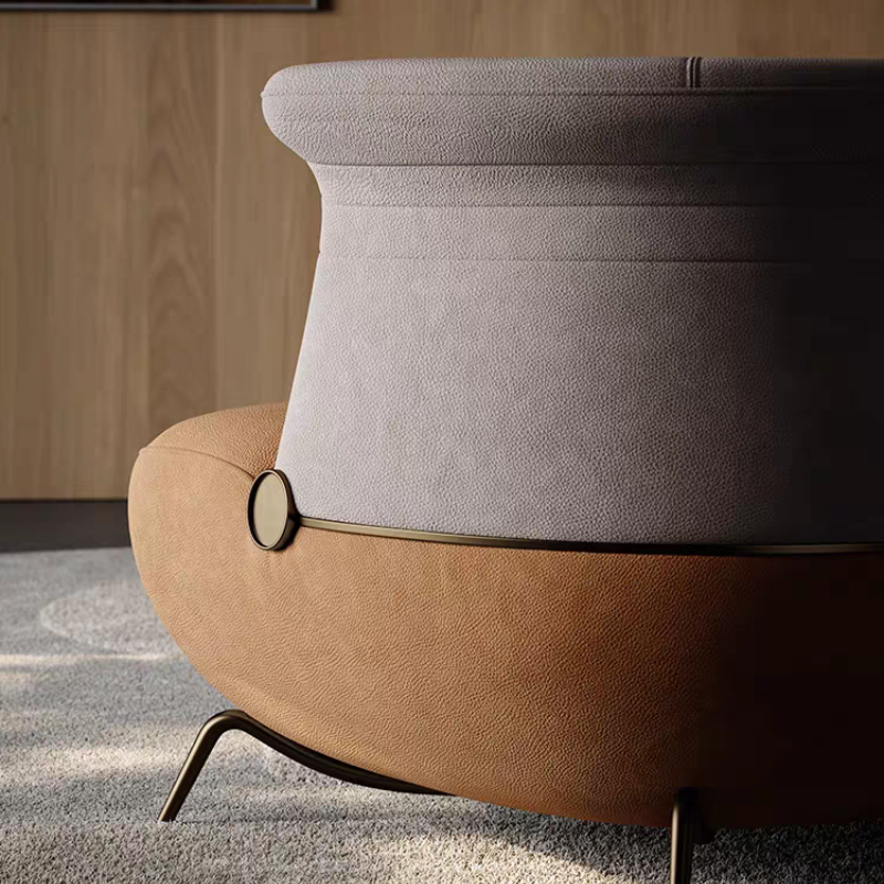 Italian Modern Accent Lounge Chair, Upholstered Single Sofa Chair with Sculptural Metal Legs, Luxury Leisure Armchair for Living Room, Bedroom, Lounge and Reception