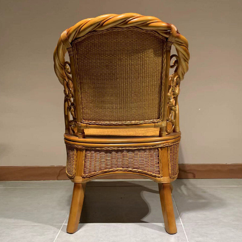 Natural Rattan High Back Armchair with Woven Seat and Storage Base