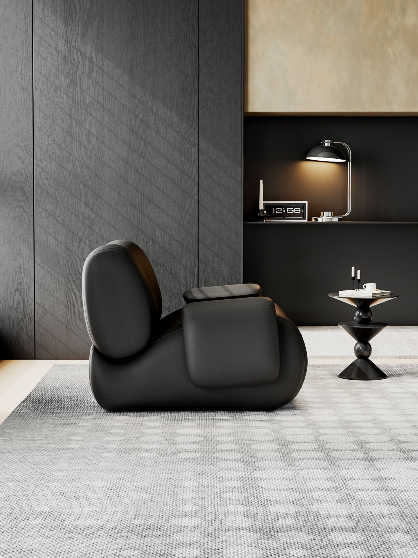 Black Upholstered Accent Chair Modern Sculptural Lounge Chair