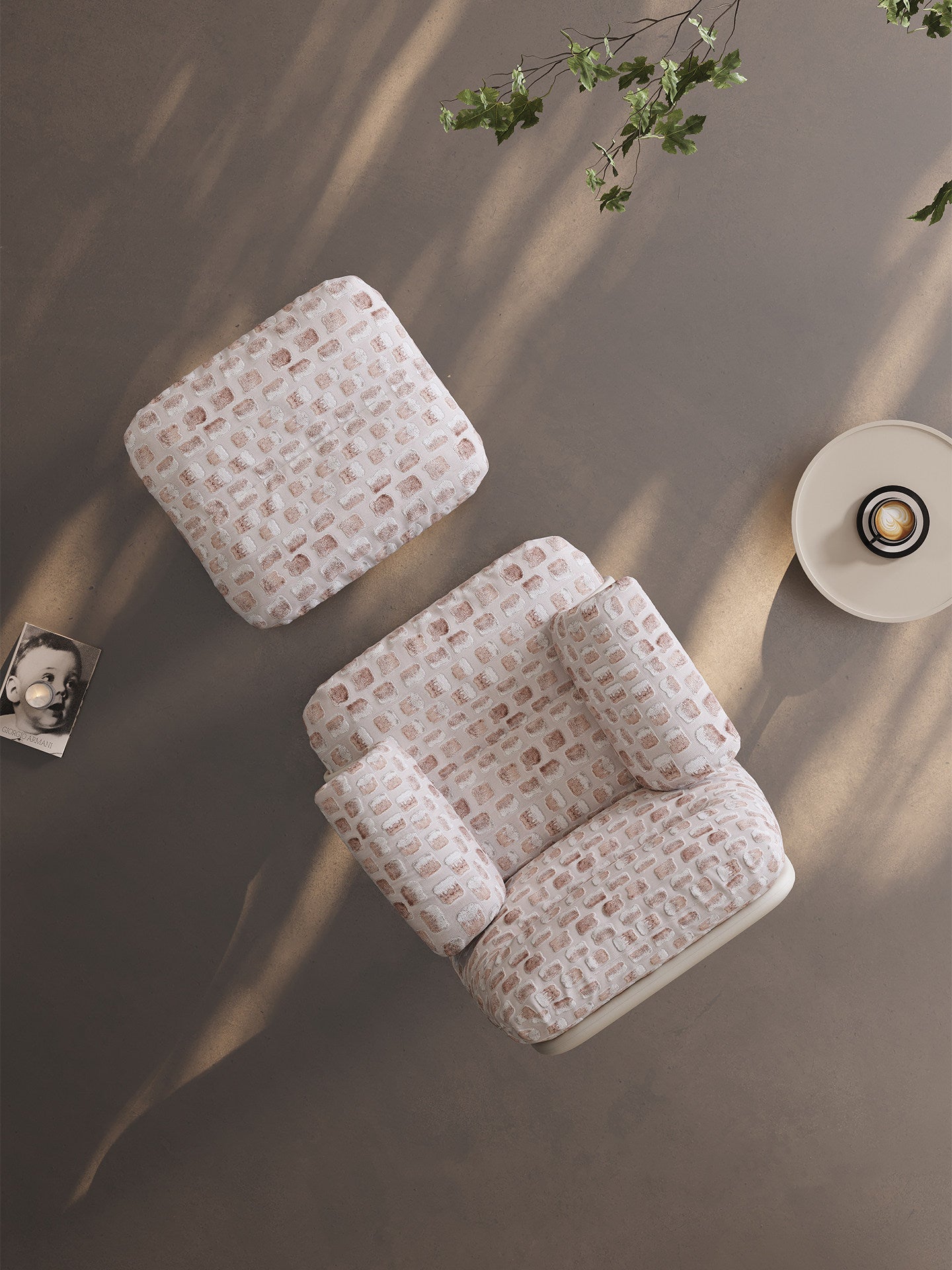 Modern Swivel Accent Chair with Ottoman, Upholstered Lounge Armchair and Footrest Set, High-Density Foam Reading Chair with Pedestal Base for Living Room, Bedroom and Office, Blush Beige
