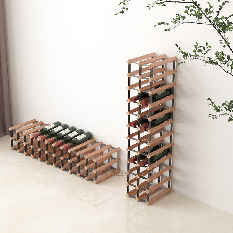 22-Bottle Beech Wood Wine Rack with Slim Vertical Metal Frame