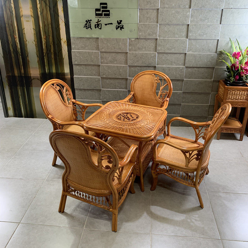 Natural Rattan High Back Armchair, Honey Brown Woven Cane Chair