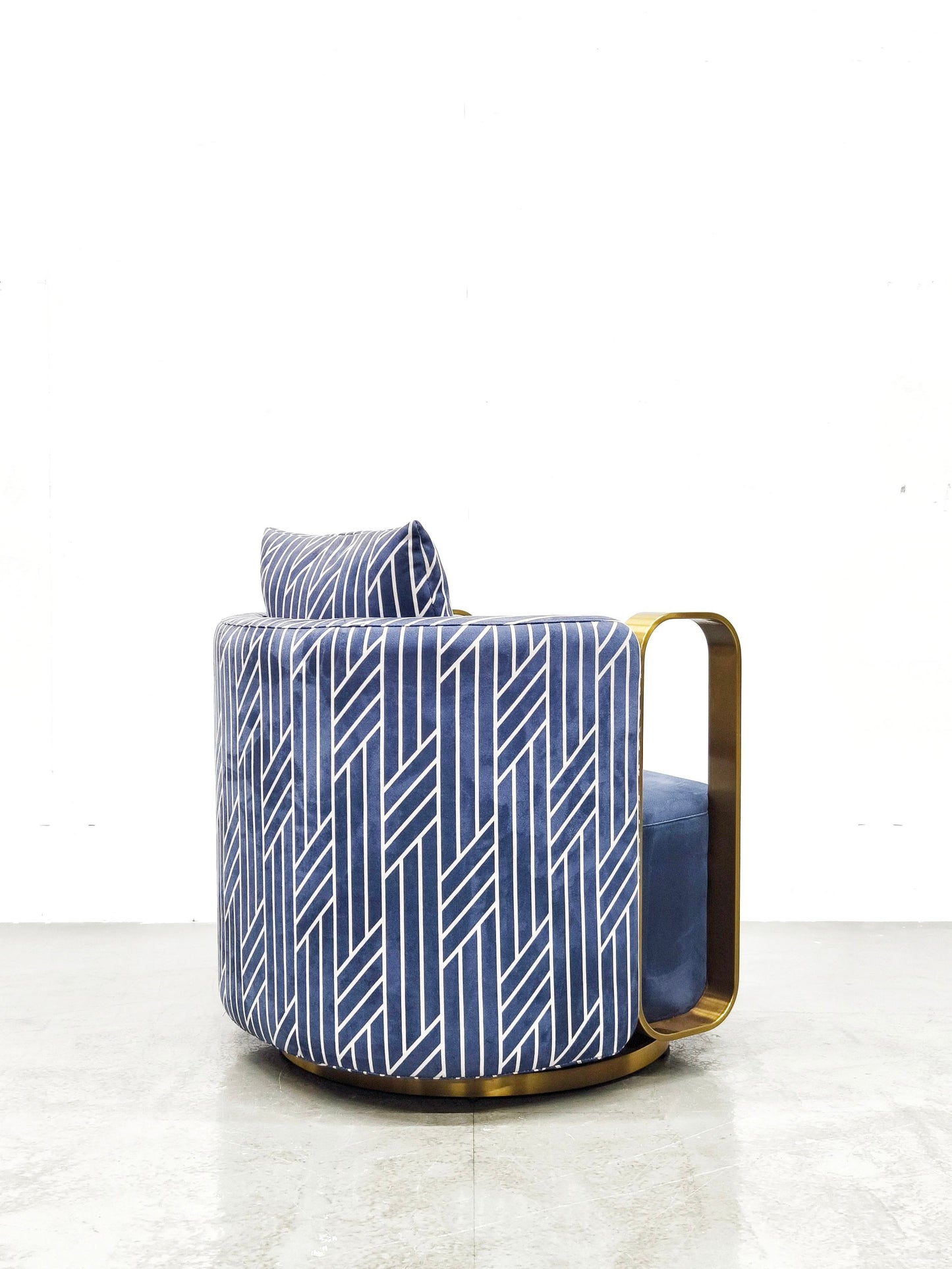 Blue Velvet Swivel Accent Chair with Gold Metal Arms for Living Room