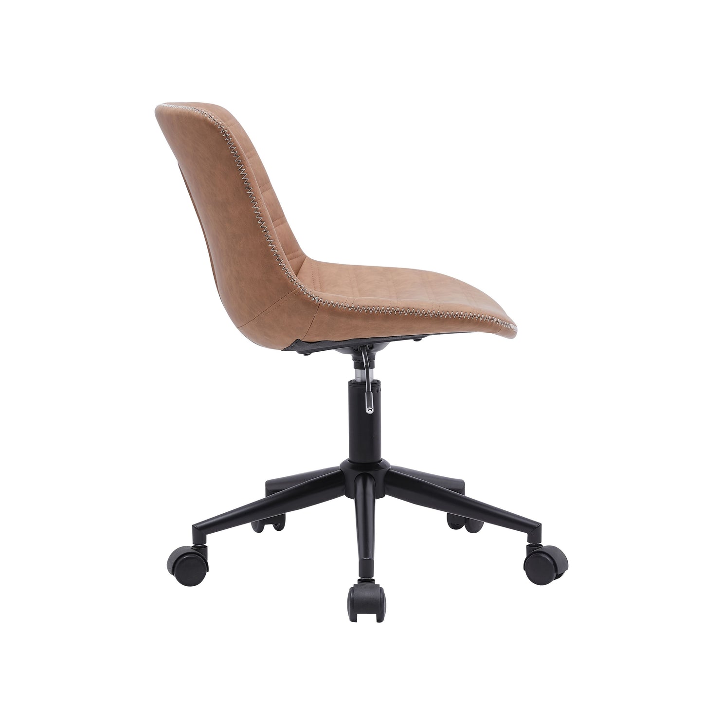 Tan PU Leather Armless Swivel Desk Chair with Wheels