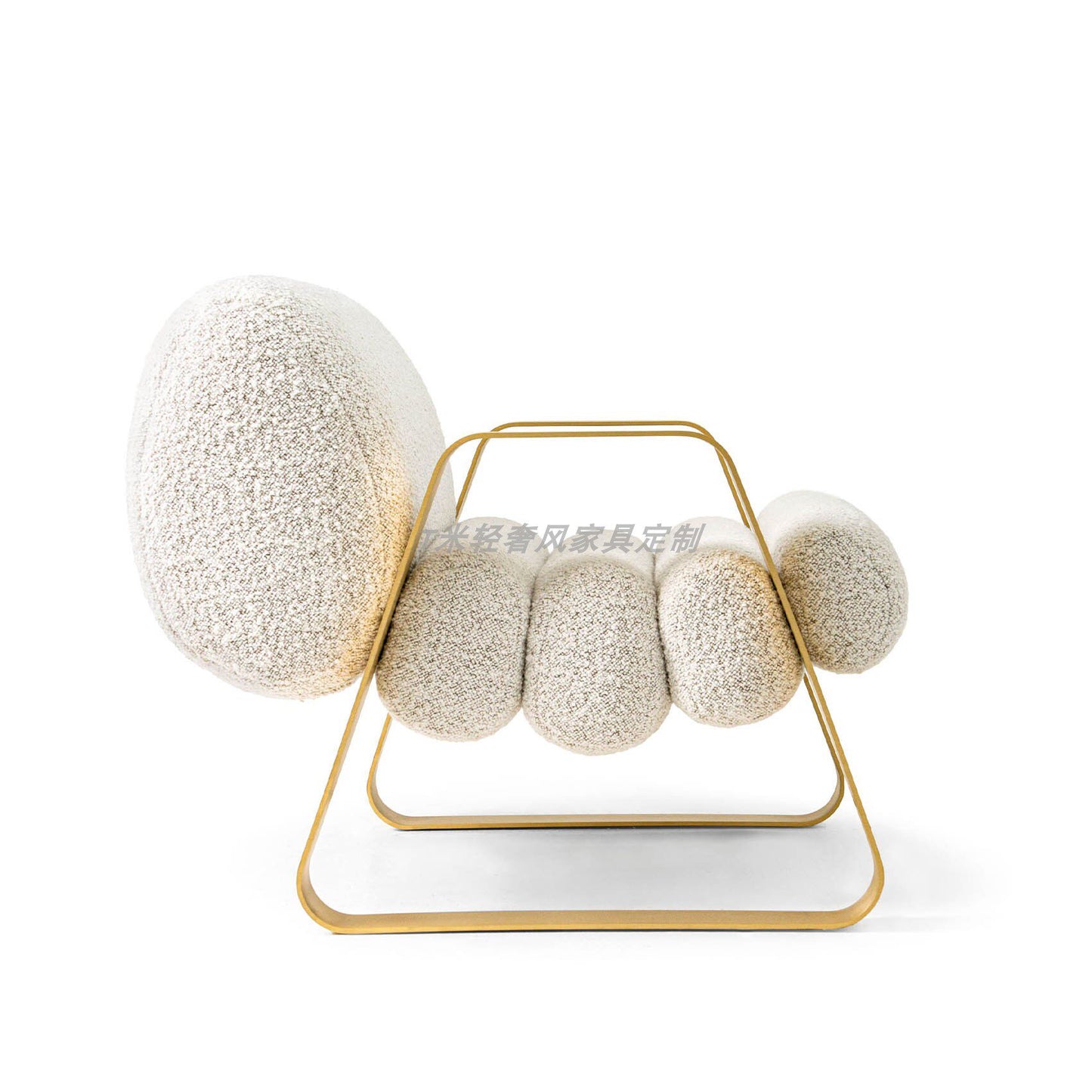 Modern White Boucle Accent Chair, Gold Metal Lounge Armchair, Upholstered Single Sofa Chair for Living Room, Bedroom, Hotel Lobby, Reception, Reading Nook