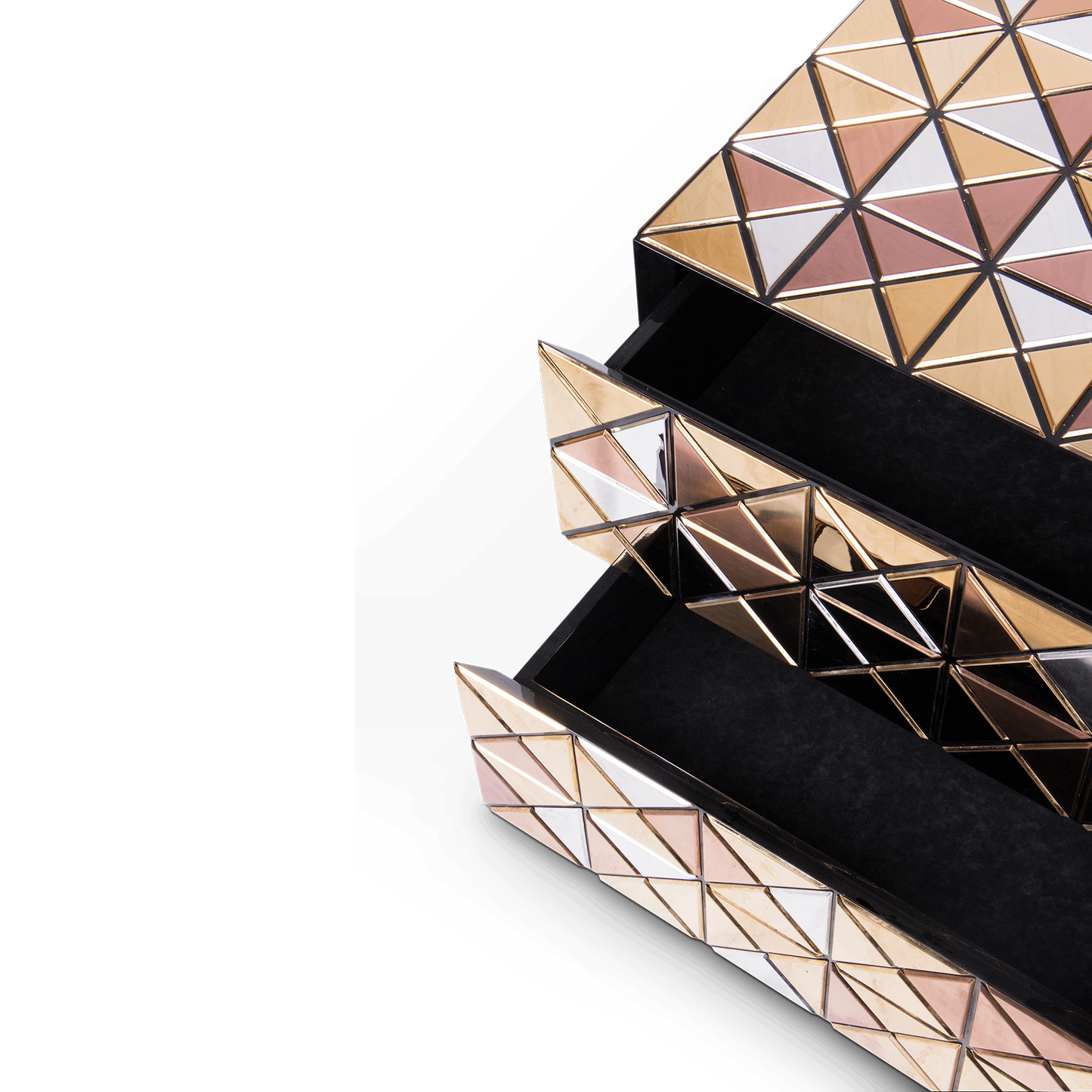 Geometric Mosaic Mirrored Nightstand with Drawers for Bedroom