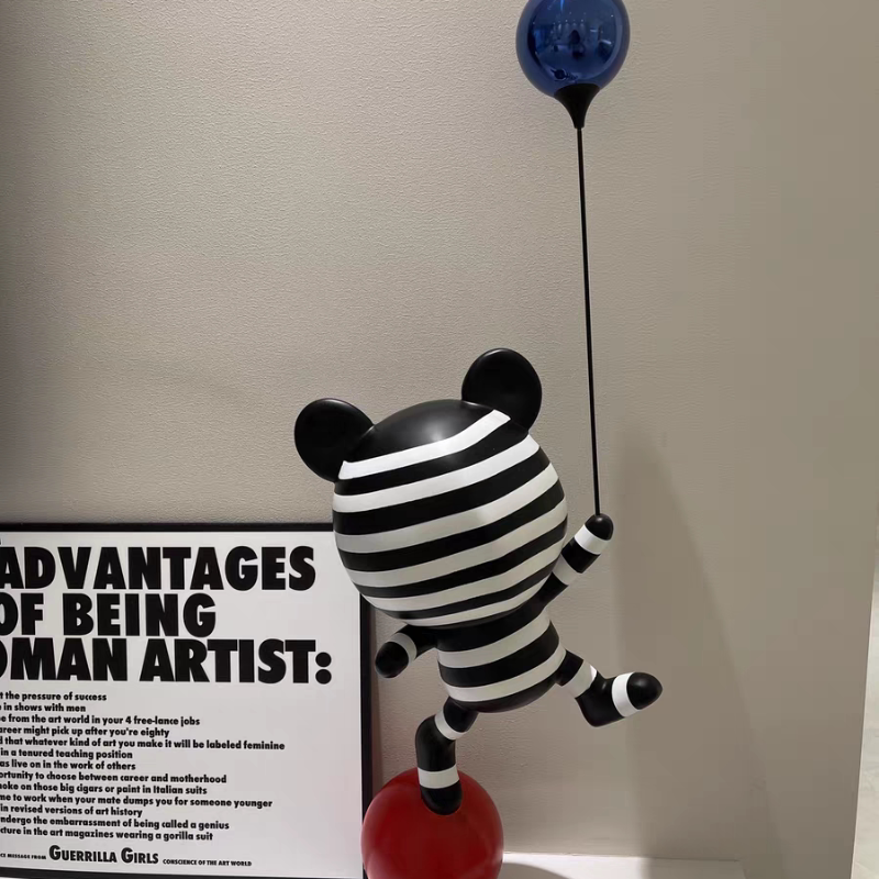 Large Balloon Bear Statue 34 Inch, Black White Circus Animal Floor Sculpture