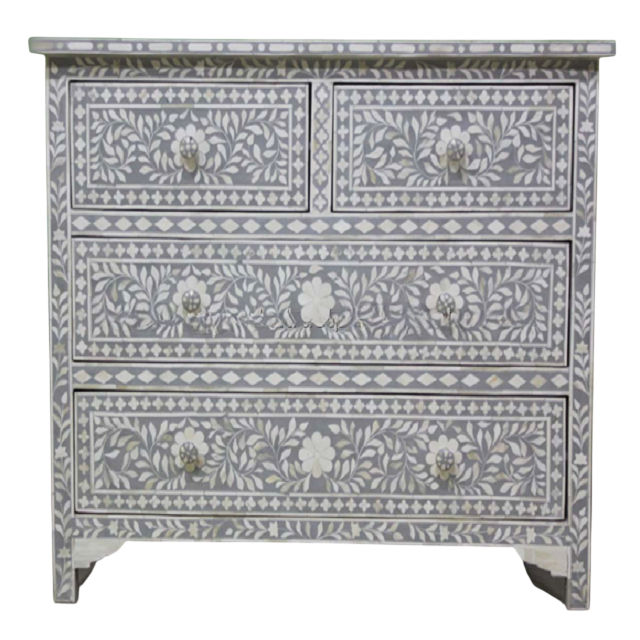 Luxury Black White Bone Inlay Dresser Handmade Wooden Storage Cabinet Moroccan Style Chest of Drawers Artisan Bedroom Accent Furniture for Living Room