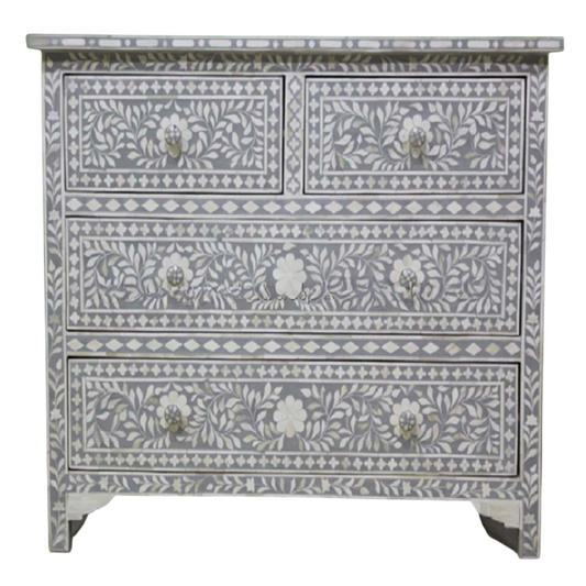 Luxury Black White Bone Inlay Dresser Handmade Wooden Storage Cabinet Moroccan Style Chest of Drawers Artisan Bedroom Accent Furniture for Living Room