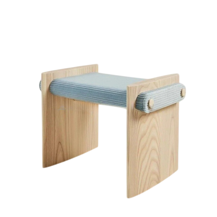 Modern Wood Bench with Blue Upholstered Seat, Nordic Accent Bench for Entryway, Living Room, Bedroom, Hallway, Dining Room, Hotel Lounge, Waiting Area