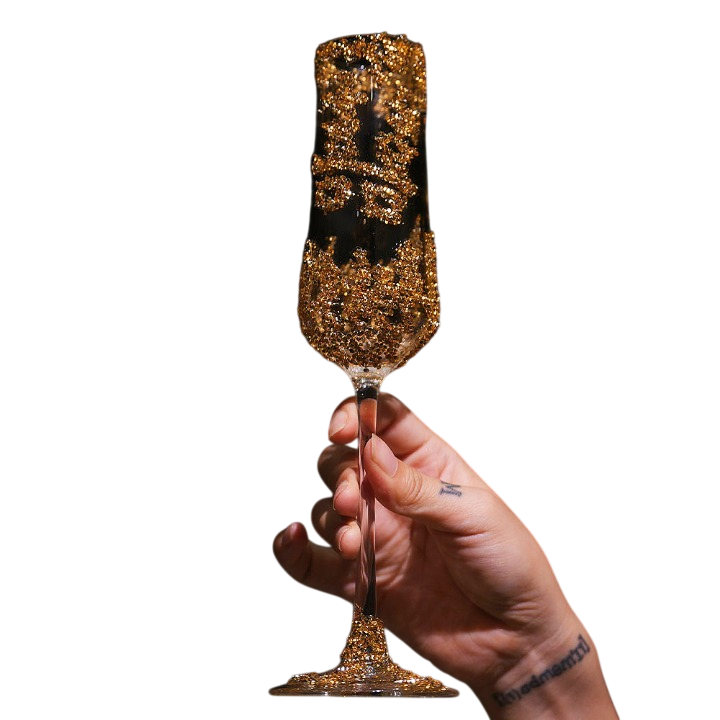 Clear Glass Champagne Flutes Set of 2, Gold Rhinestone Double Happiness Wedding Toasting Glasses with Presentation Gift Box for Engagement, Anniversary, Bridal Shower and Newlywed Gifts