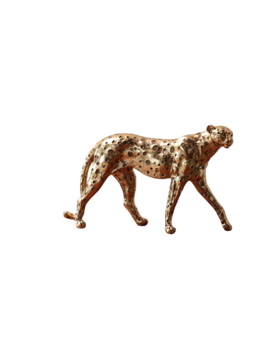 Antique Gold Resin Leopard Sculpture, Spotted Walking Big Cat Tabletop Figurine for Living Room, Entryway, Office Desk, Bookshelf, Console Table or Housewarming Gift