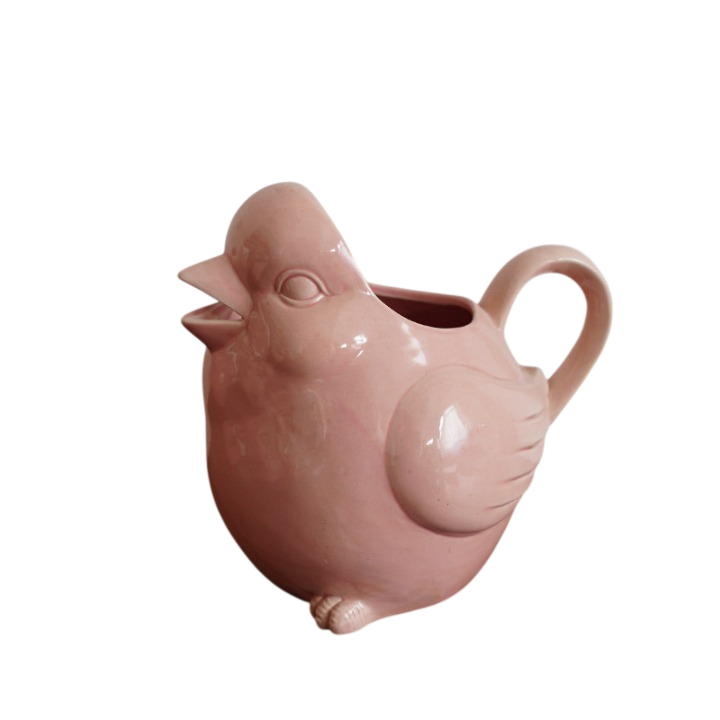 Pink Ceramic Bird Pitcher, 20 cm Decorative Water Jug for Tabletop Decor