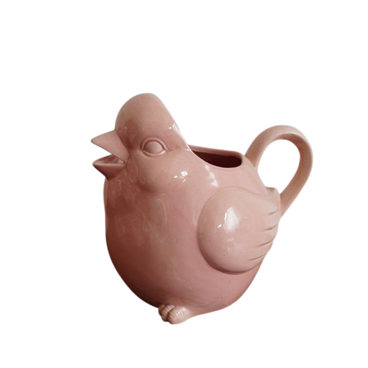 Pink Ceramic Bird Pitcher, 20 cm Decorative Water Jug for Tabletop Decor