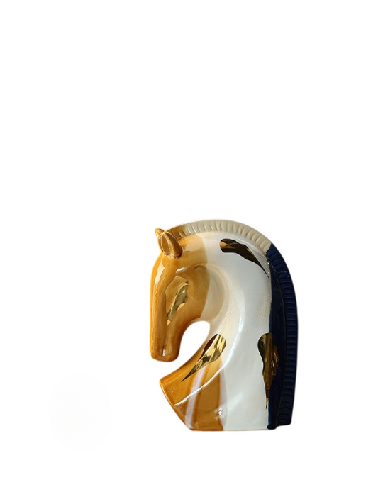 Ceramic Horse Head Sculpture with Gold Detail, Modern Artistic Tabletop Figurine for Living Room, Entryway, TV Console, Office Desk or Bookshelf Decor