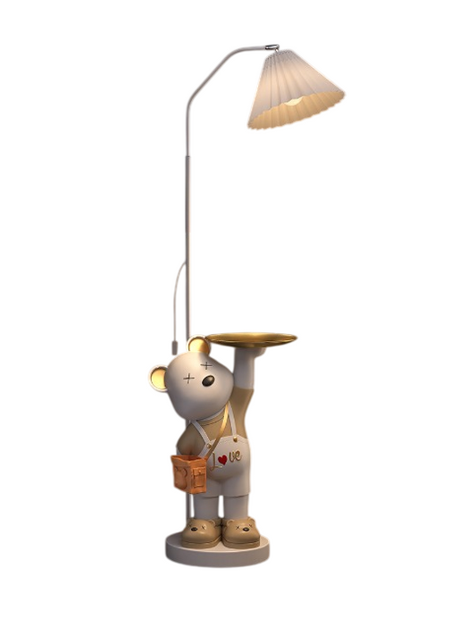 Novelty Bear Figure Floor Lamp with Tray, Modern Living Room Standing Light