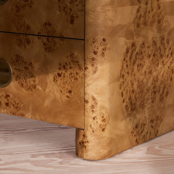 French Style 6 Drawer Sideboard, Burl Wood Storage Cabinet for Living Room