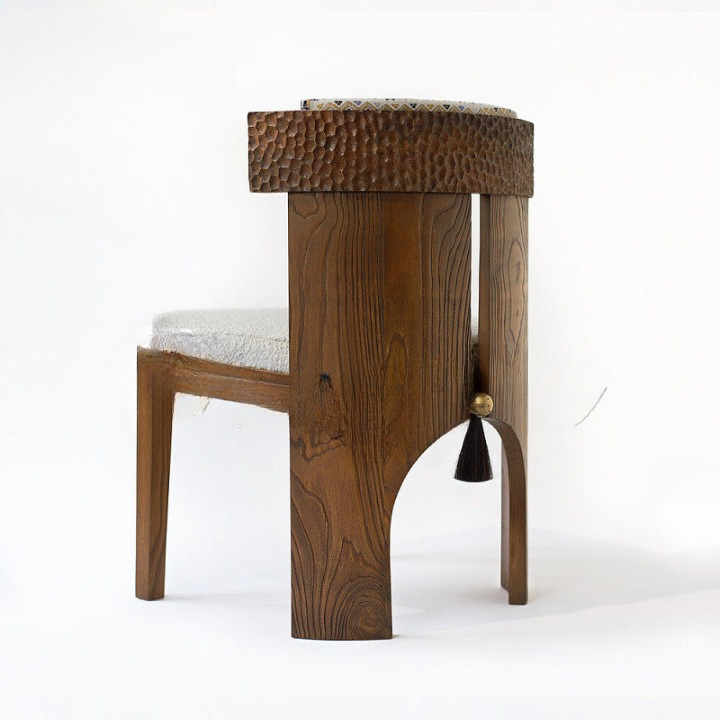 Solid Wood Dining Chair, Walnut Finish Accent Side Chair with Upholstered Seat and Lumbar Pillow, Asian-Inspired Reception Chair for Dining Room, Living Room, Hotel, Restaurant and Guest Seating