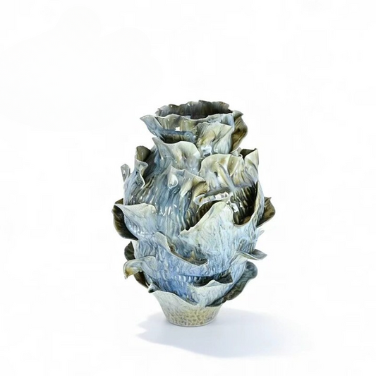Handmade Blue Ceramic Abstract Sculpture for Tabletop Decor