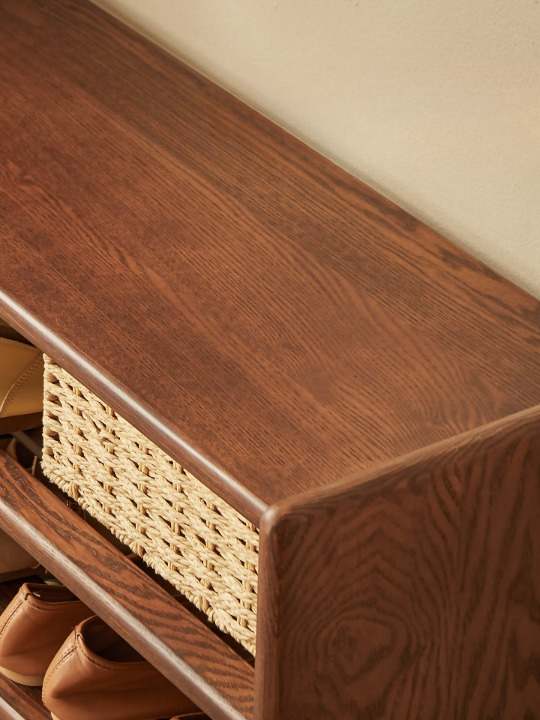 Solid Ash Wood Shoe Storage Bench with Removable Cushion, 3-Tier Entryway Shoe Rack