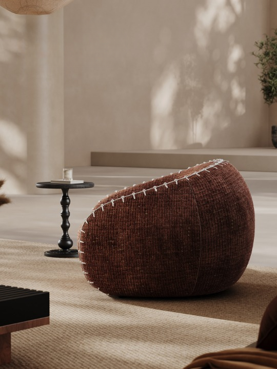 Brown Chenille Accent Chair, Oversized Upholstered Barrel Lounge Chair with Embroidered Stitch Detail for Living Room, Bedroom, Hotel and Reading Corner
