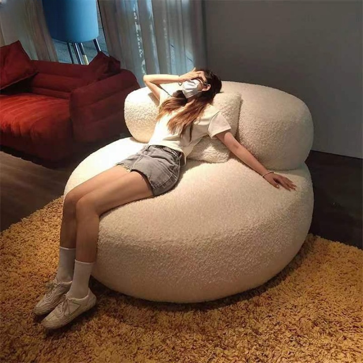 Ivory Boucle Round Accent Chair for Living Room Bedroom