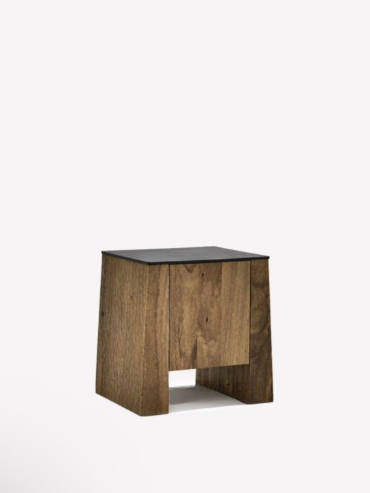Walnut Brown Wood Nightstand with Black Sintered Stone Top, One-Door Bedside Table with Open Base Niche, Wabi-Sabi Rustic Accent Cabinet for Bedroom, Guest Room and Living Room