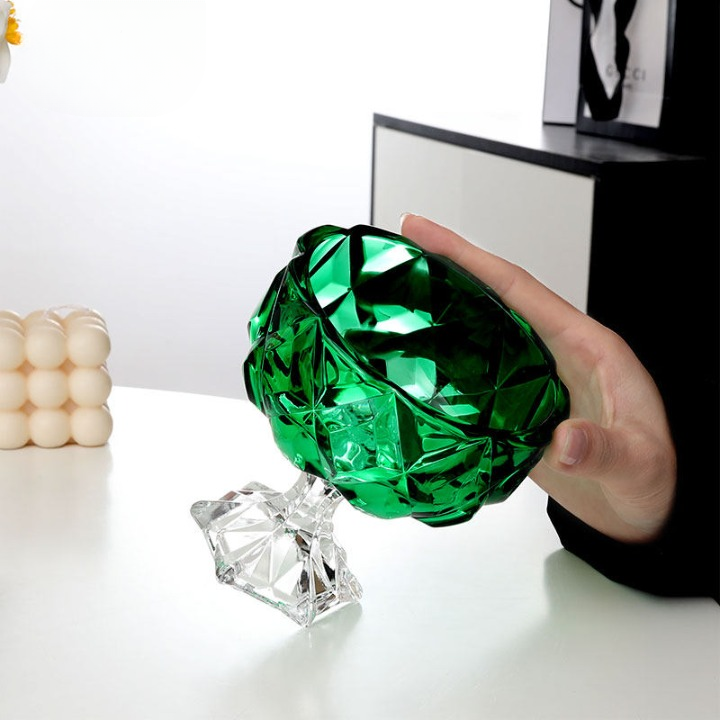 Green Crystal Dessert Coupe, 10.8 oz Vintage Footed Ice Cream Bowl, Emerald Diamond Pattern Cocktail Glass, Stemmed Dessert Cup for Sundaes, Champagne, Cocktails, Fruit, Pudding and Parties, Set of 1