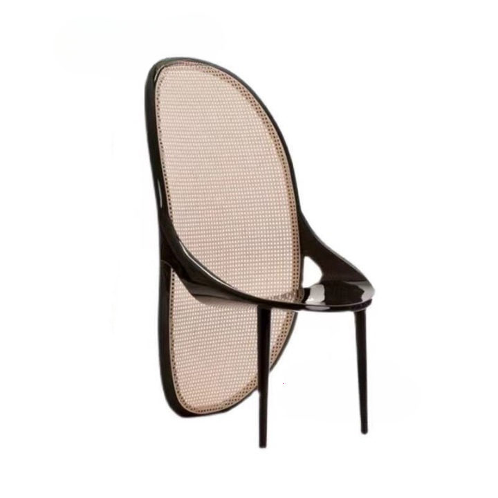 High Back Rattan Dining Chair with Black Wood Frame, Cane Woven Accent Chair, Modern Nordic Side Chair for Dining Room, Living Room, Cafe, Hotel, Reception and Study